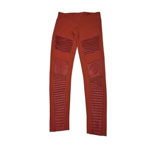 Alo Yoga Moto Leggings Rust Red Terracotta Ribbed Mesh Activewear Womens M 28X29